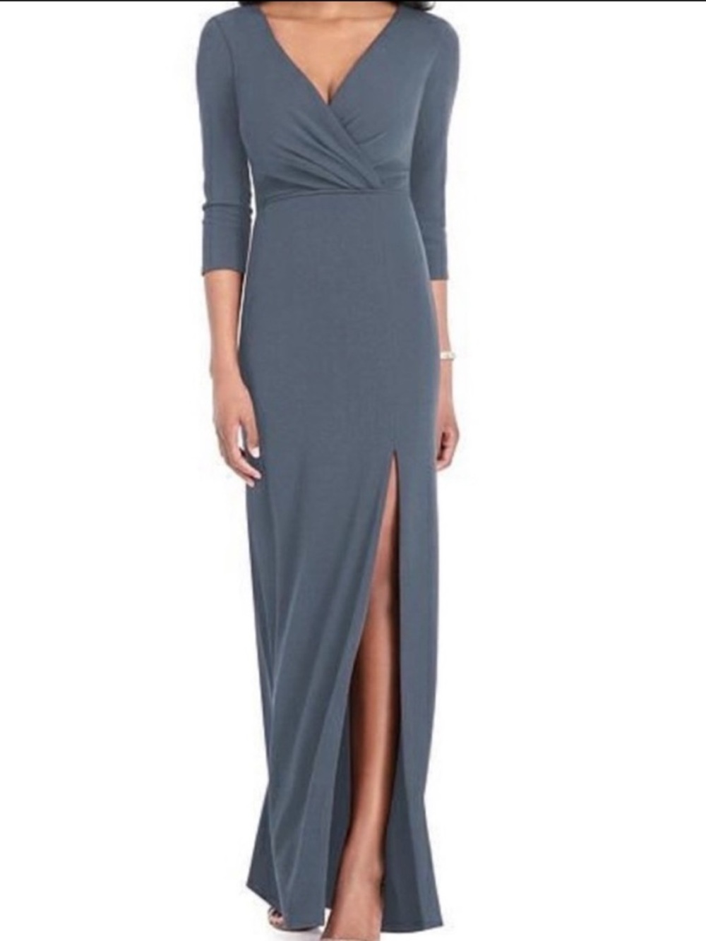 After Six Surplice Stretch Crepe Trumpet Gown